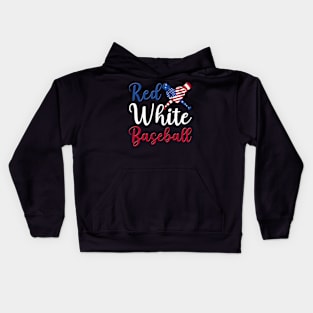 4th of July Baseball Red White Blue Patriotic Baseball Heart Kids Hoodie